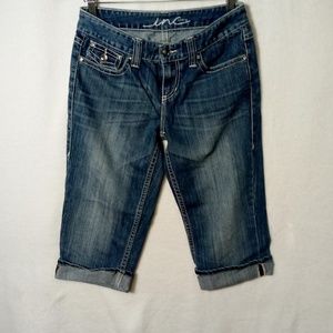 INC capri rhinestone jeans with rolled cuff in medium wash size 4
